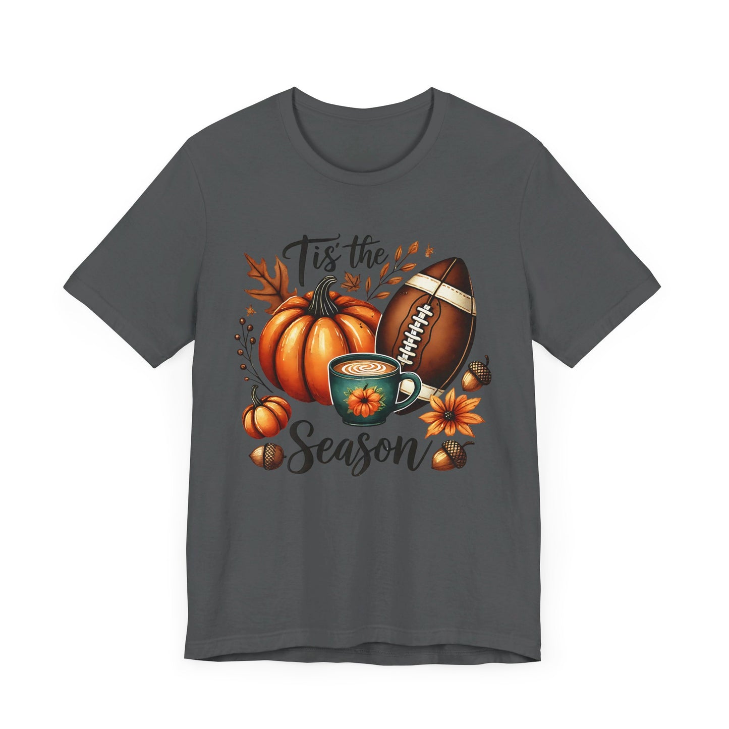 Tis the Season Fall Shirt with Pumpkin, Football and Coffee Design, Autumn Aesthetic Graphic Tee, Cozy Fall Vibes Women's T-Shirt for Pumpkin Lovers