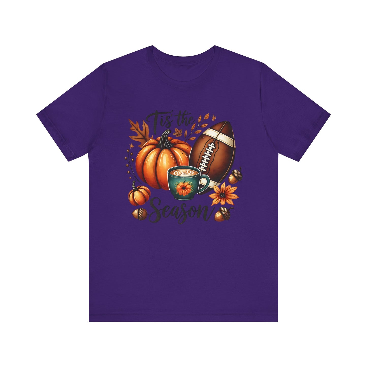 Tis the Season Fall Shirt with Pumpkin, Football and Coffee Design, Autumn Aesthetic Graphic Tee, Cozy Fall Vibes Women's T-Shirt for Pumpkin Lovers