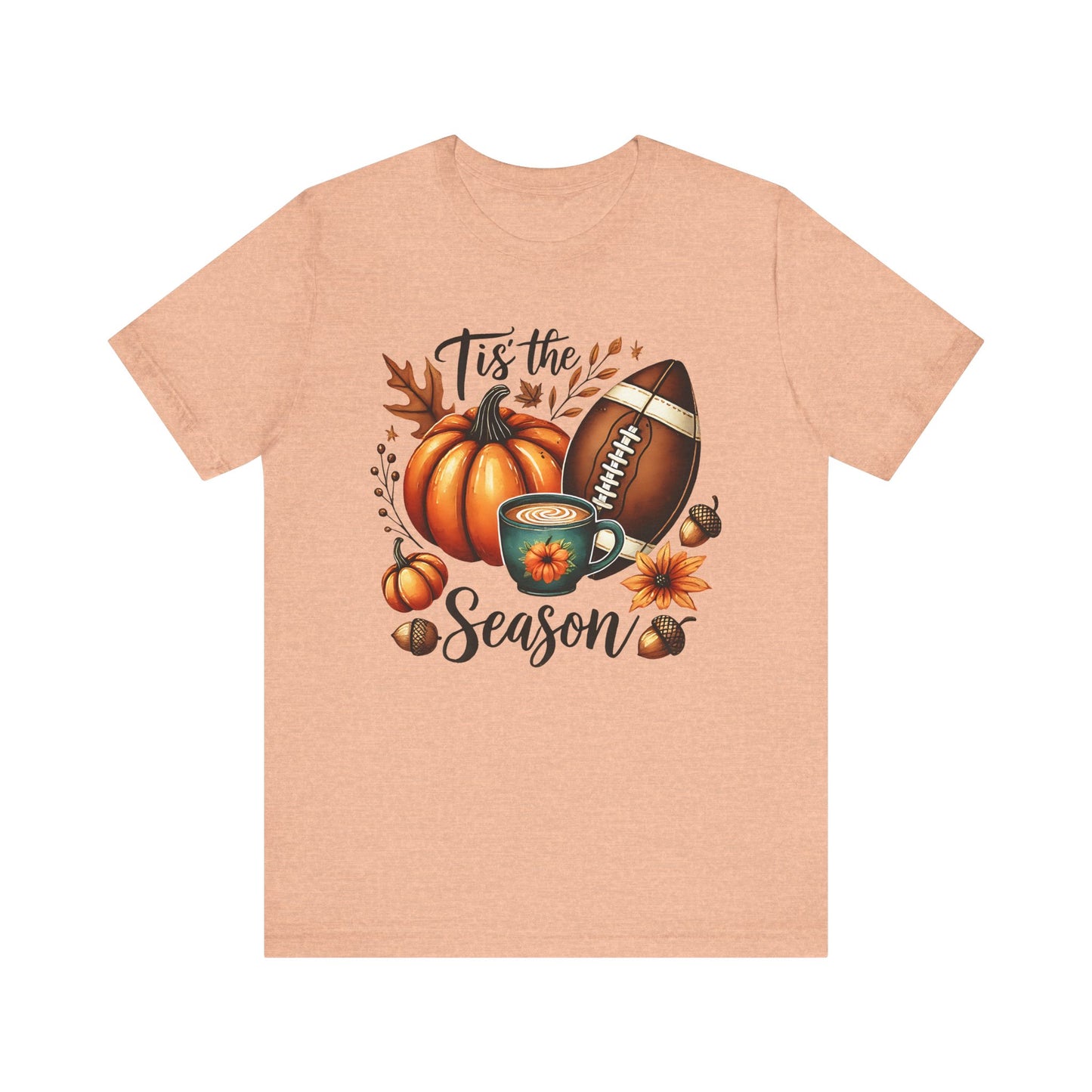 Tis the Season Fall Shirt with Pumpkin, Football and Coffee Design, Autumn Aesthetic Graphic Tee, Cozy Fall Vibes Women's T-Shirt for Pumpkin Lovers