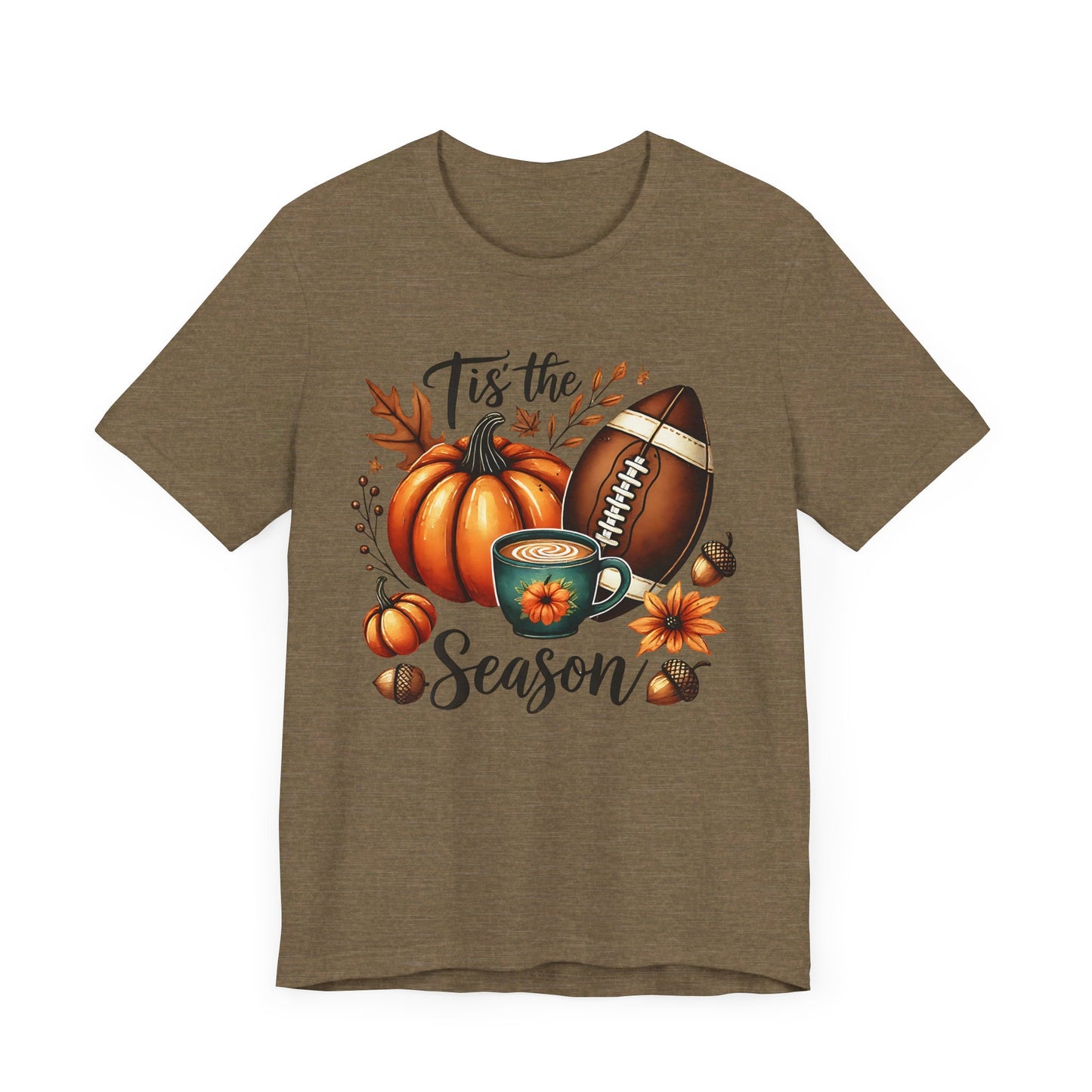 Tis the Season Fall Shirt with Pumpkin, Football and Coffee Design, Autumn Aesthetic Graphic Tee, Cozy Fall Vibes Women's T-Shirt for Pumpkin Lovers