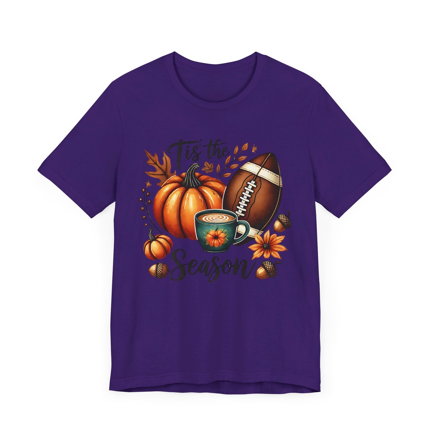 Tis the Season Fall Shirt with Pumpkin, Football and Coffee Design, Autumn Aesthetic Graphic Tee, Cozy Fall Vibes Women's T-Shirt for Pumpkin Lovers