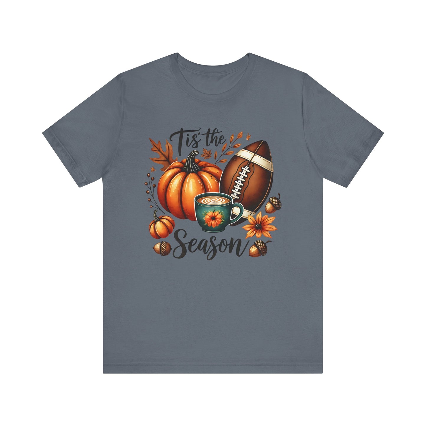 Tis the Season Fall Shirt with Pumpkin, Football and Coffee Design, Autumn Aesthetic Graphic Tee, Cozy Fall Vibes Women's T-Shirt for Pumpkin Lovers