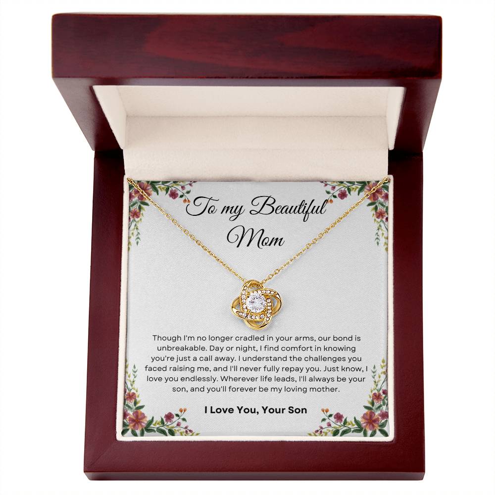 To My Beautiful Mom  Love Knot Necklace